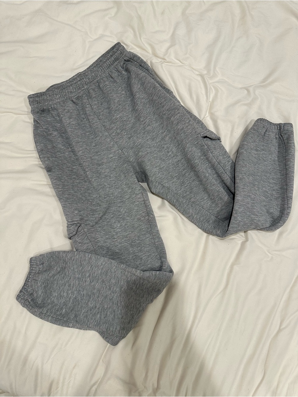 Gray Cargo Sweatpants - Elastic Waist & Cuffed Ankles